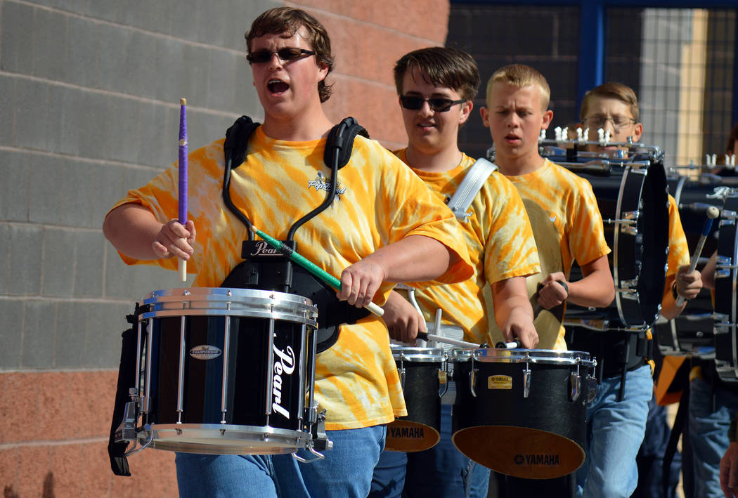 (Celia Shortt Goodyear/Boulder City Review) The Boulder City High School drum line, from left, ...