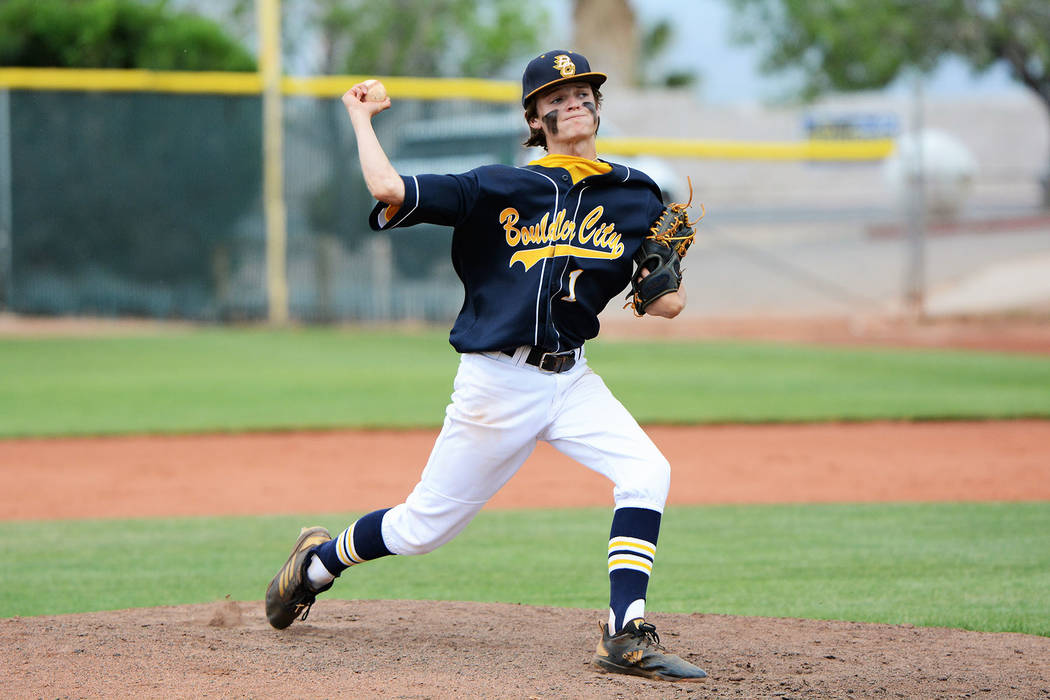 Troy Connell, seen pitching for the Boulder City High School Eagles in May, struck out seven ba ...