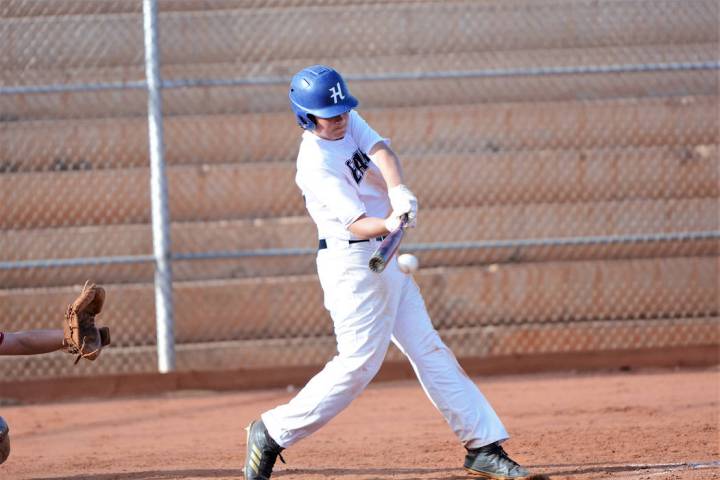 (Robert Vendettoli/Boulder City Review) David Wagner hits a single into the gap against Las Veg ...