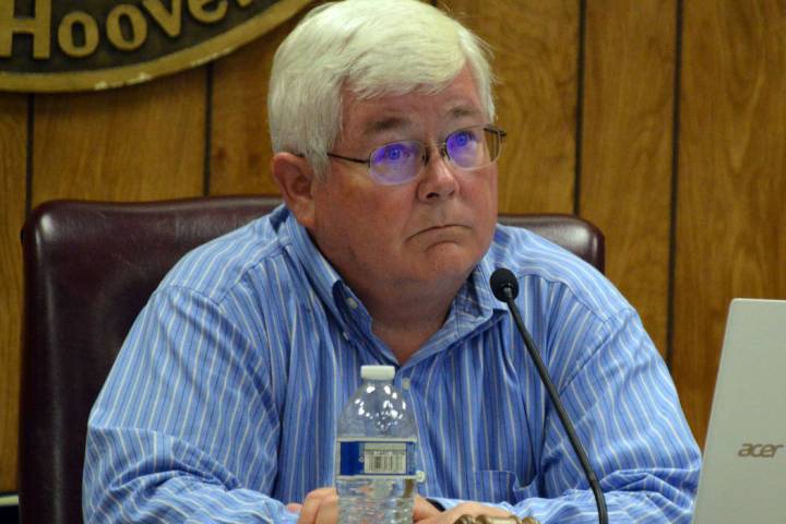 (Celia Shortt Goodyear/Boulder City Review) Mayor Kiernan McManus listens to a presentation at ...