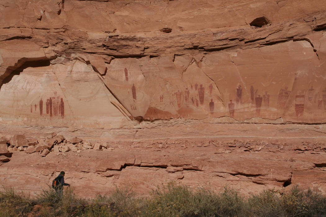 (Deborah Wall) These Barrier Canyon Style pictographs at the Great Gallery at Canyonlands Natio ...
