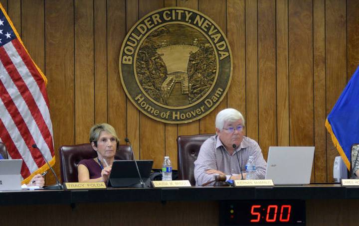 (Celia Shortt Goodyear/Boulder City Review) From left, Councilwoman Tracy Folda, Councilwoman C ...