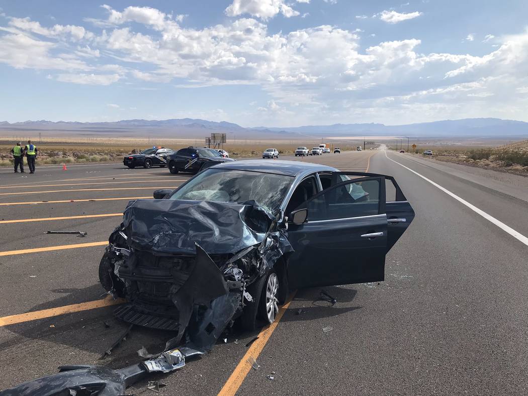 (Nevada Highway Patrol/Twitter) A 2003 Toyota Corolla is seen Wednesday, Sept. 4, 2019, after i ...