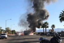 (Boulder City Police Department) A Boulder City Disposal trash truck caught on fire around 8:30 ...