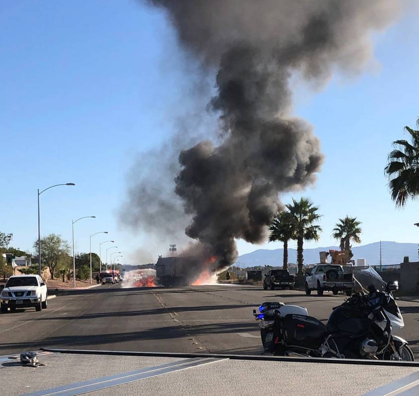 (Boulder City Police Department) A Boulder City Disposal trash truck caught on fire around 8:30 ...