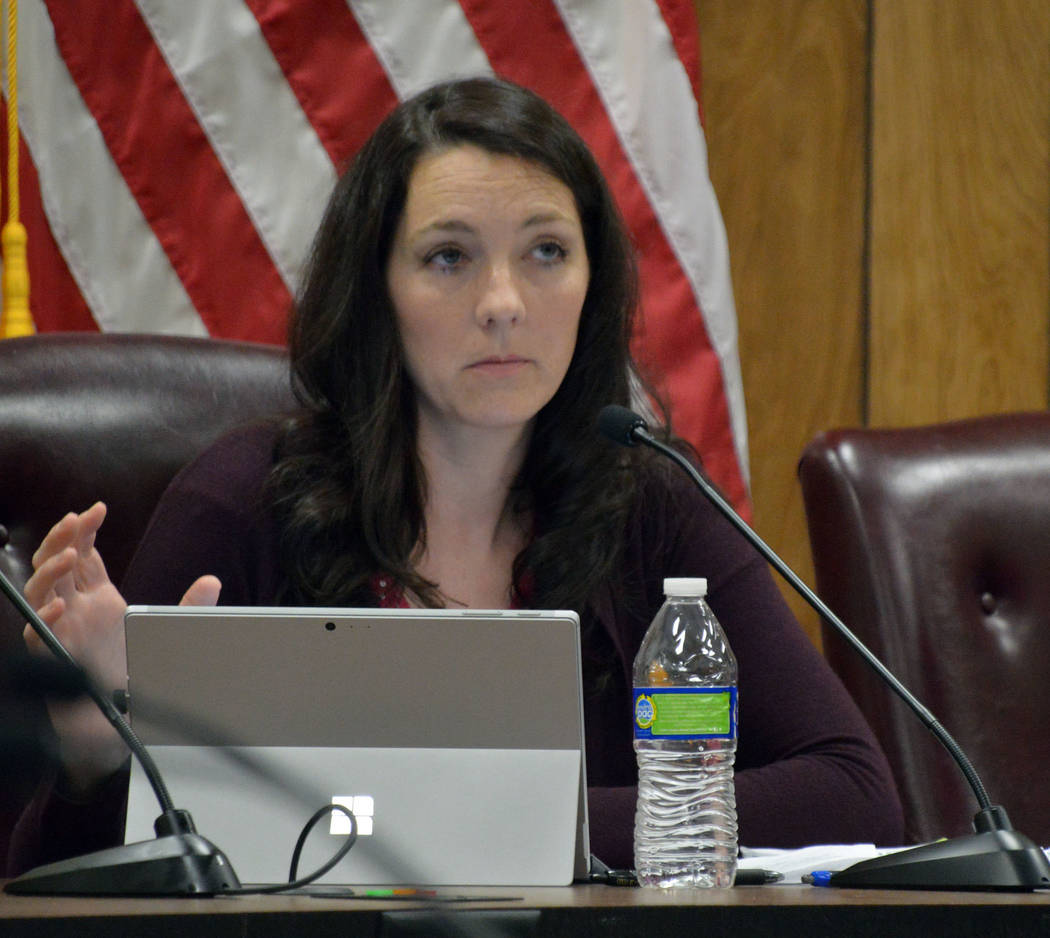 (Celia Shortt Goodyear/Boulder City Review) Councilwoman Tracy Folda discusses an item during t ...