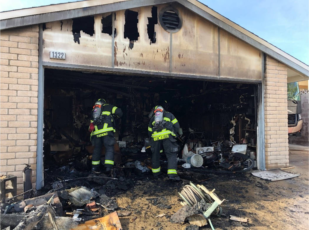 (Boulder City) The garage of the home at 1322 Esther Drive was destroyed by fire Tuesday, Dec. ...