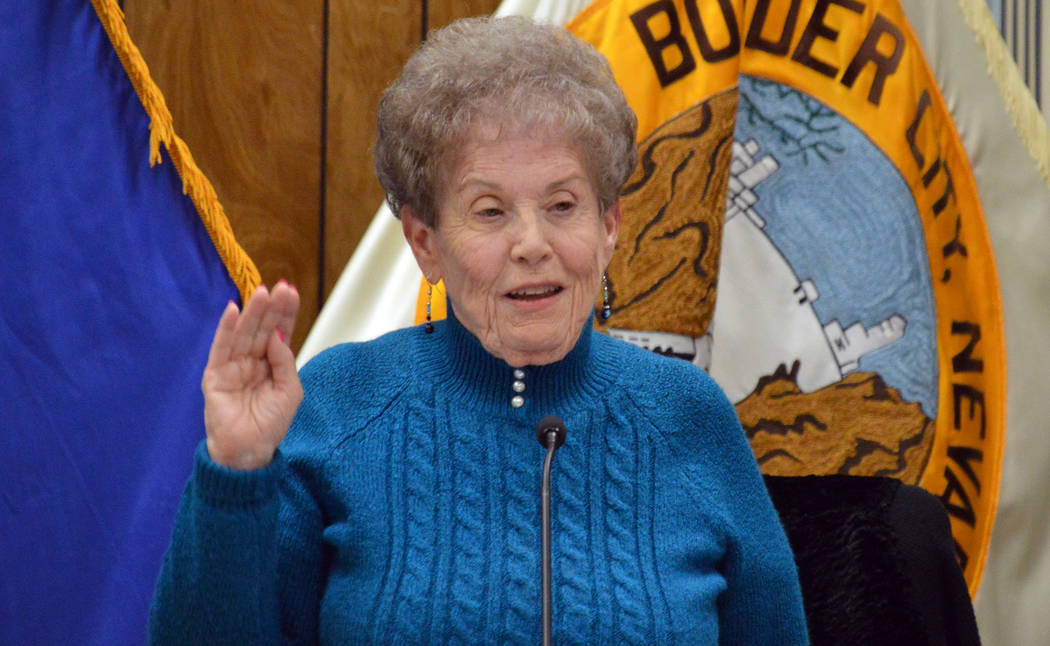 (Celia Shortt Goodyear/Boulder City Review) Councilwoman Judy Hoskins takes her oath of office ...