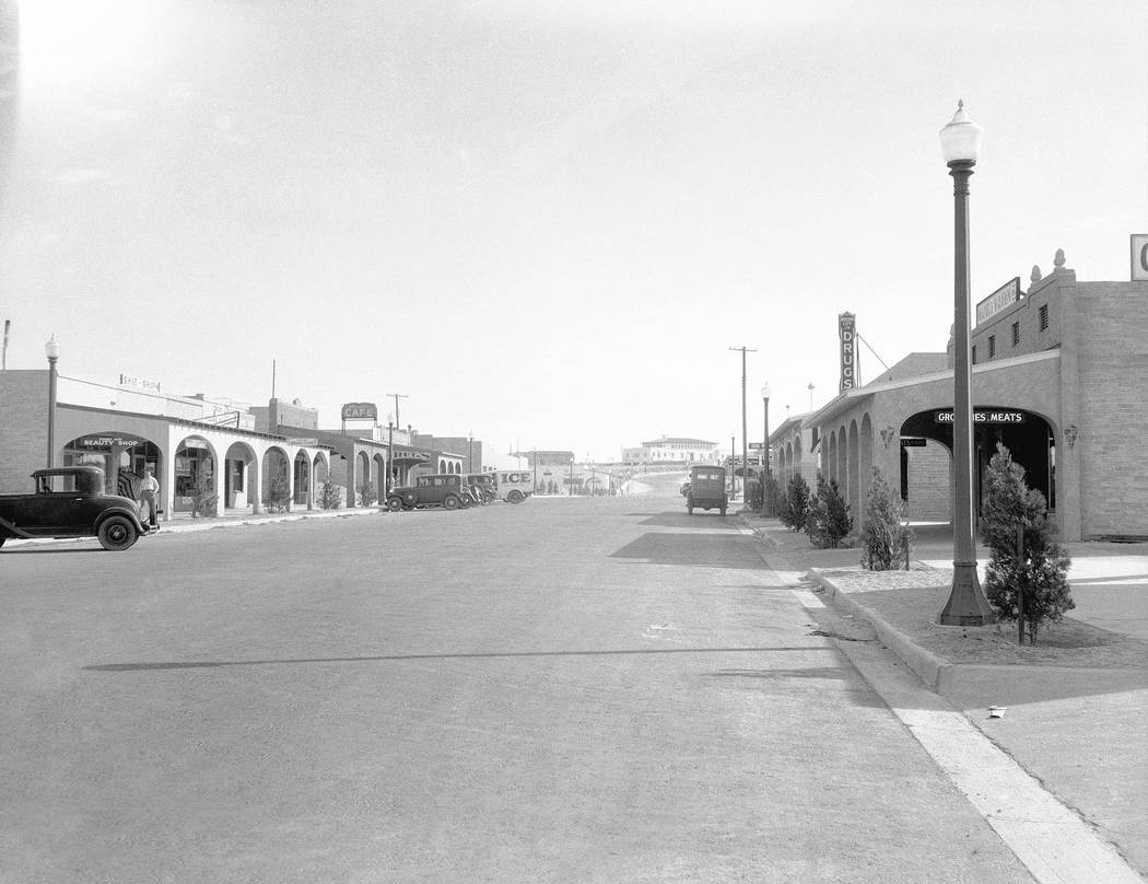 Main Street, now Nevada Way, as seen on Aug. 24, 1932, was the hub of activity in Boulder City. ...