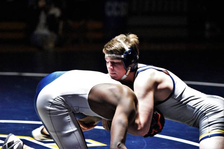 (Robert Vendettoli/Boulder City Review) Boulder City High School senior Ladd Cox grapples with ...