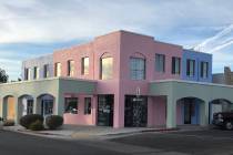 (Paradise Found Plaza) Pink, blue and green sherbet colors now accent the exterior of Paradise ...