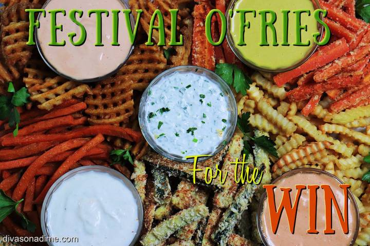 (Patti Diamond) Assorted potato and vegetable fries, along with a variety of dipping sauces, is ...