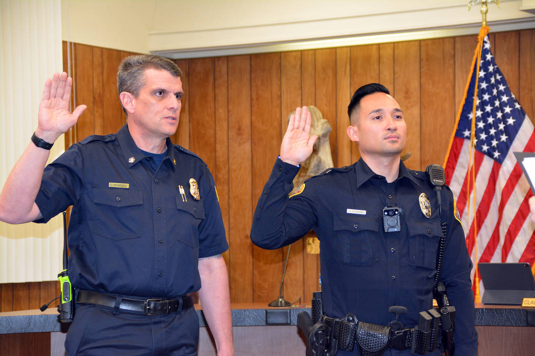 Celia Shortt Goodyear/Boulder City Review New Fire Chief William Gray, left, and Marshal Joel G ...