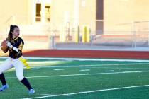 (Jamie Jane/Boulder City Review) Senior Makeala Perkins, seen on the field Feb. 7, threw 15 pas ...