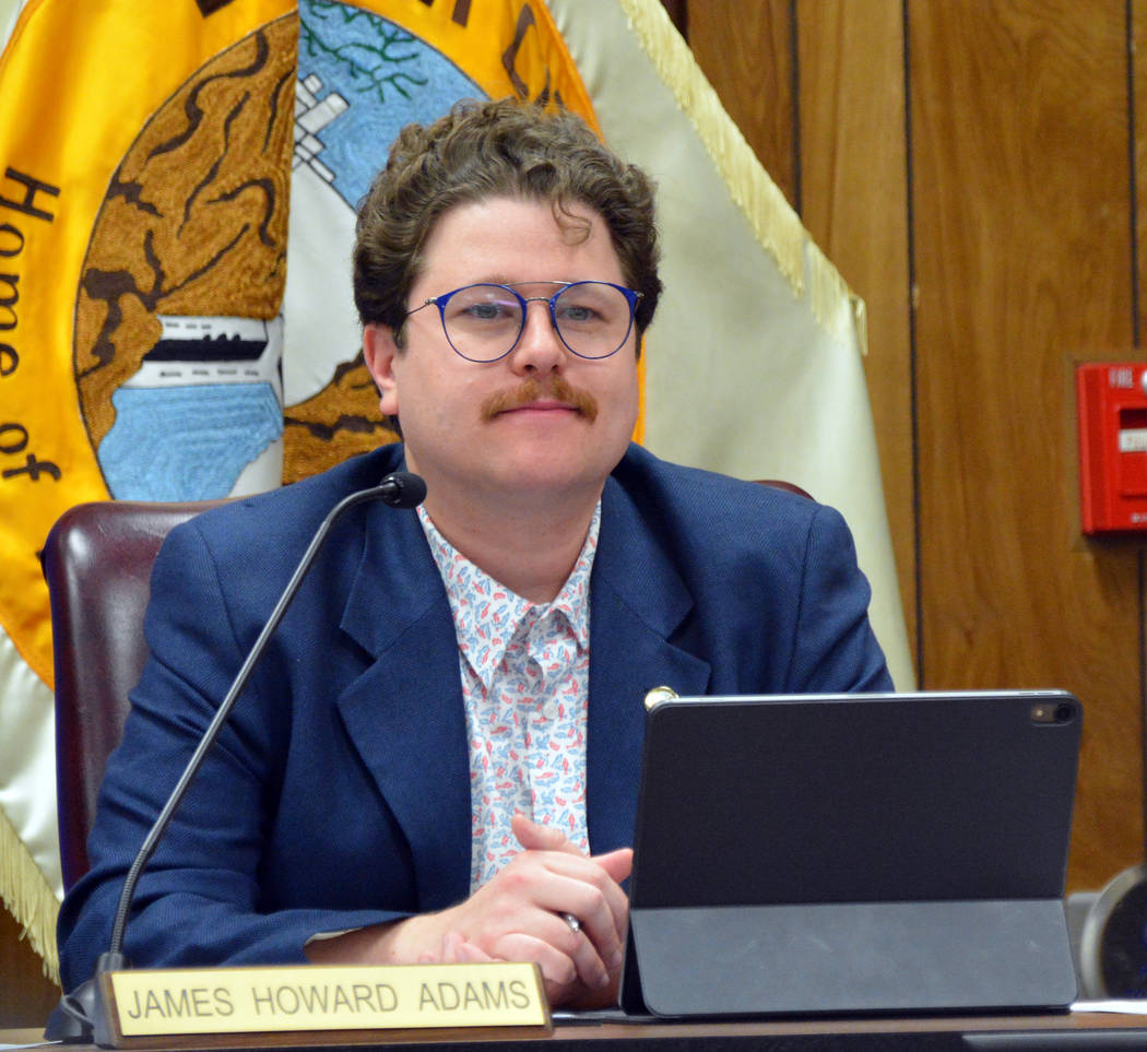 Celia Shortt Goodyear/Boulder City Review City Councilman James Howard Adams listens to a publi ...