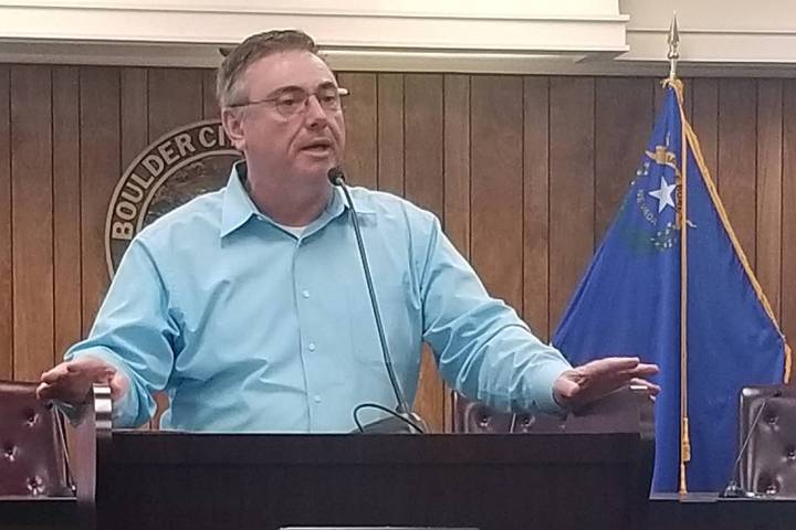 Celia Shortt Goodyear/Boulder City Review City Manager Al Noyola addresses attendees at a March ...