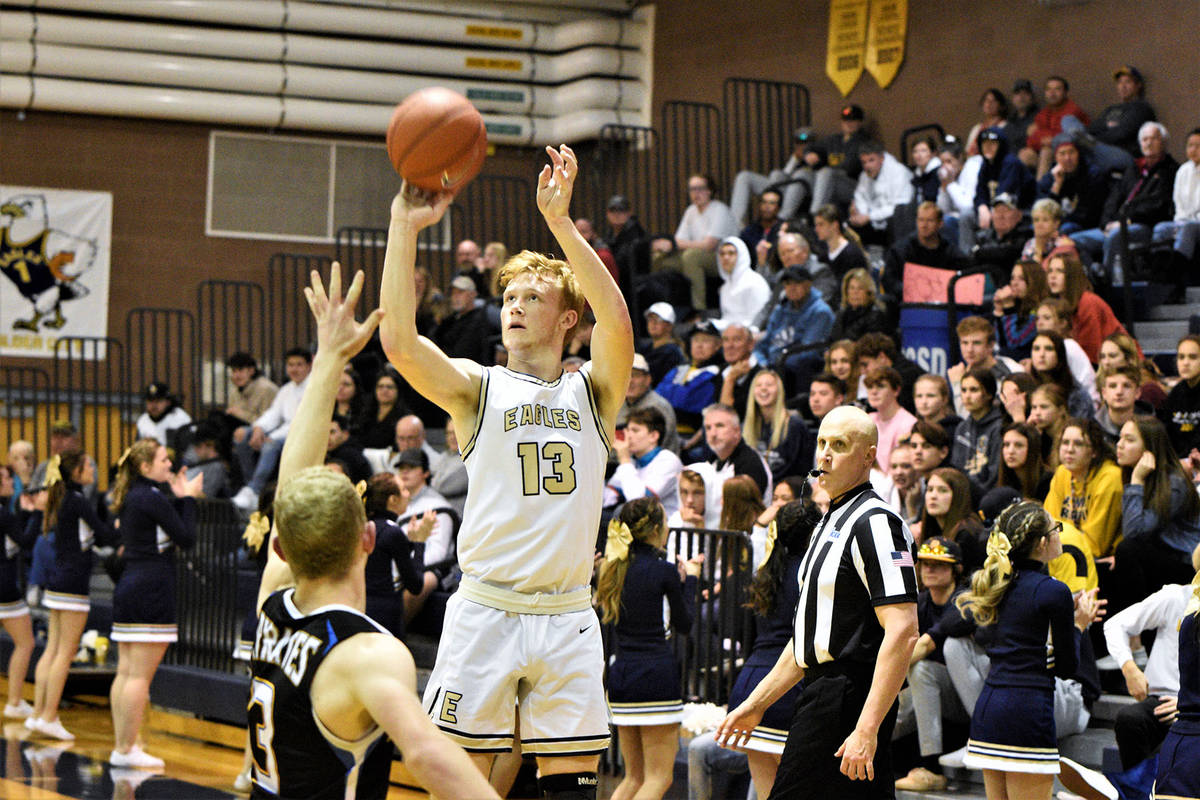 Boulder City High School junior Matt Morton, seen swishing home a basket against Moapa Valley o ...