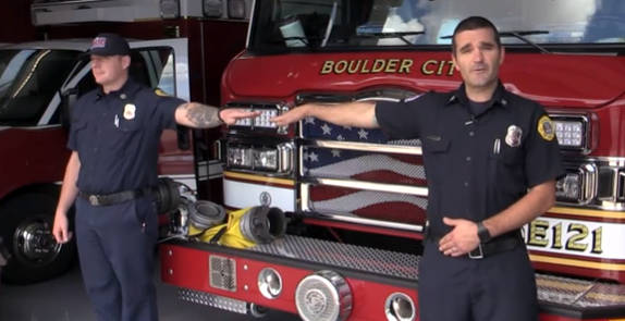 Boulder City Boulder City firefighter and paramedics Josh Barrone, left, and Jay Dardano demons ...