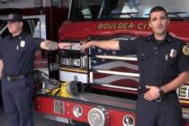 Boulder City Boulder City firefighter and paramedics Josh Barrone, left, and Jay Dardano demons ...