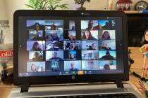 Amy Wagner Boulder City High School teachers utilize Zoom for their faculty meetings while the ...