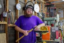(Braxton Wirthlin) Braxton Wirthlin of Boulder City stands by his lathe, which he uses to trans ...