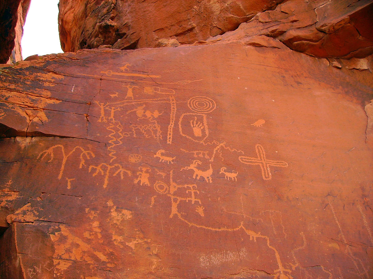 (Deborah Wall) These petroglyphs are found at Atlatl Rock in Valley of Fire State Park, which i ...