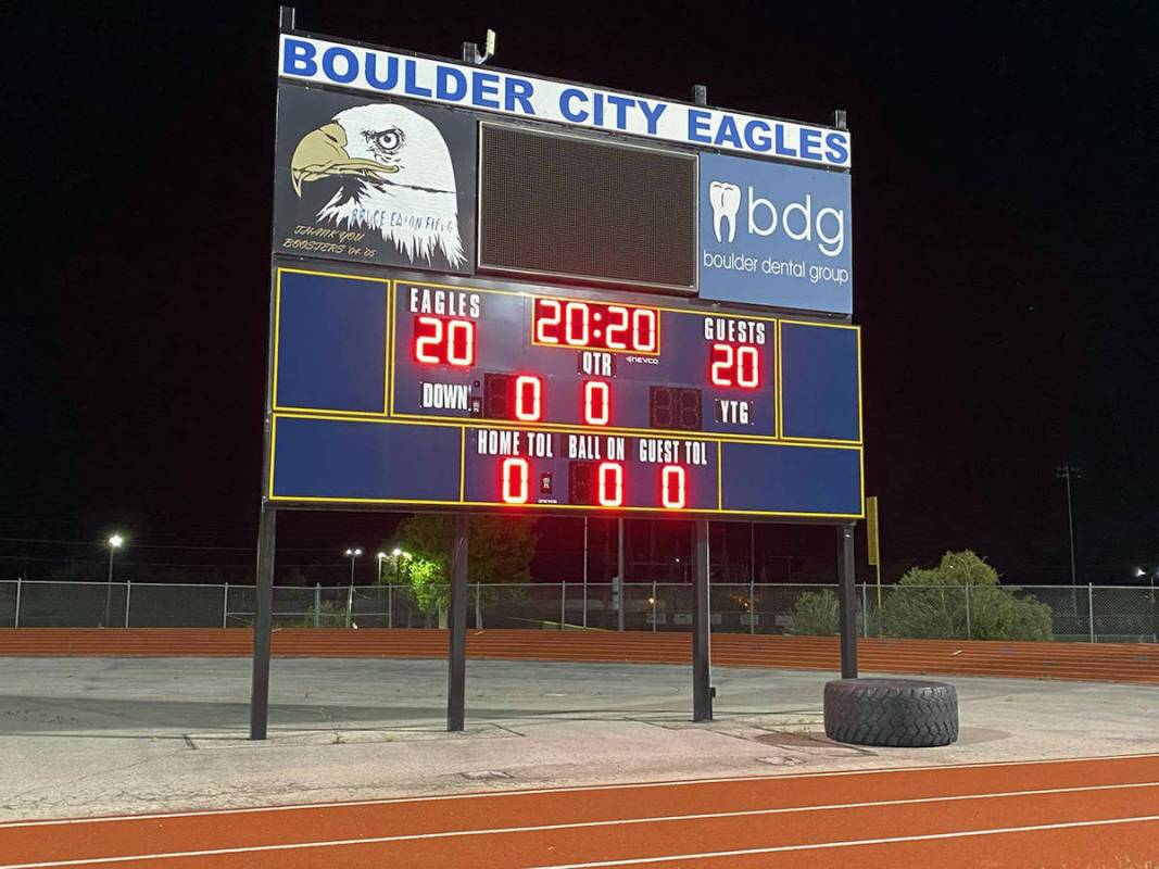 Amy Wagner The scoreboard at Bruce Eaton Field at Boulder City High School honored the class of ...