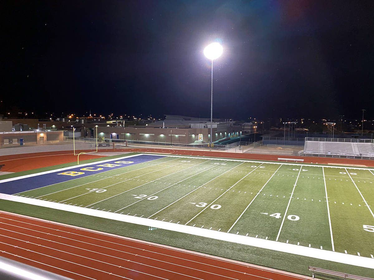 Amy Wagner The lights at Bruce Eaton Field at Boulder City High School were lit Friday, April 2 ...