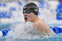 (Virginia Tech) AJ Pouch, seen swimming in the ACC’s swimming and diving championship in Gree ...