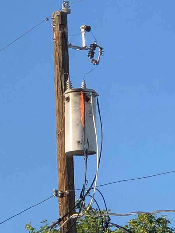 (Norma Vally) A transformer “can” caught fire on a utility pole in the alley betw ...