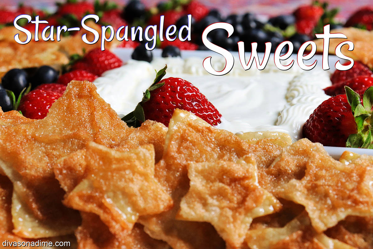 (Patti Diamond) A sweet and tangy dip along with colorful fruit creates a patriotic platter for ...