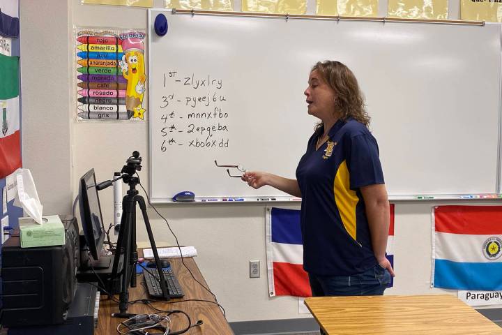 Amy Wagner Boulder City High School teacher Jennifer Marchant interacts online with her Spanish ...