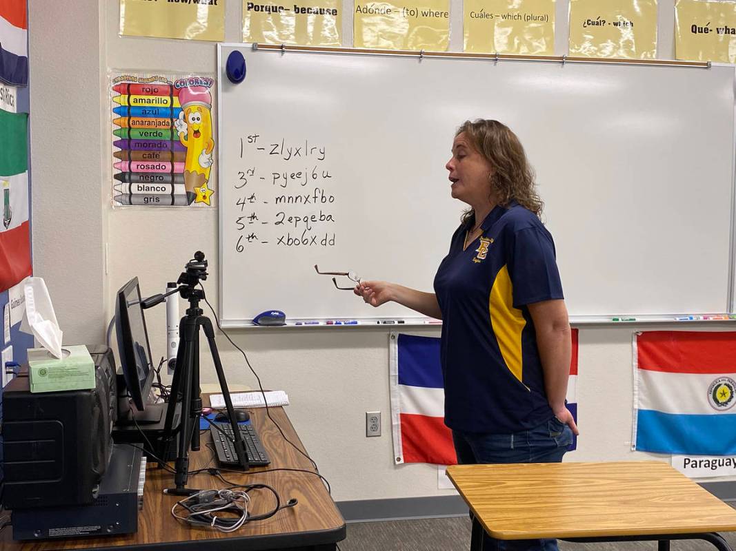 Amy Wagner Boulder City High School teacher Jennifer Marchant interacts online with her Spanish ...
