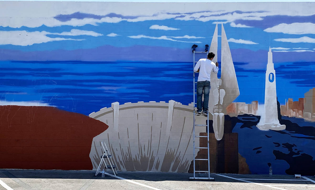 Oscar Garcia Las Vegas artist Oscar Garcia works on his recent mural for the Sands Motel, 809 N ...