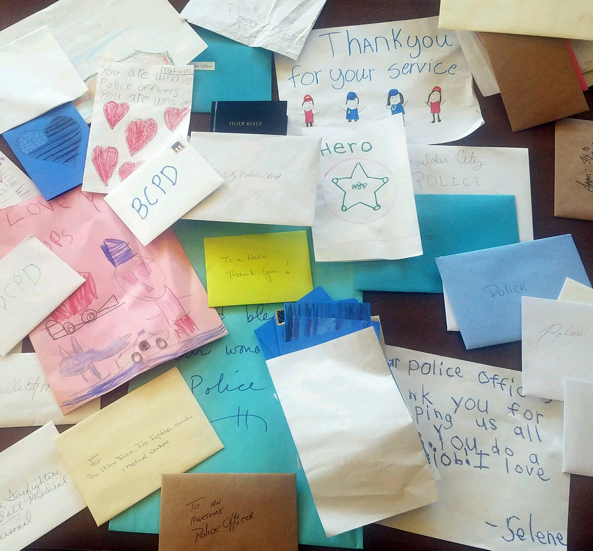 Jason King Calvary Chapel collected hundreds of thank-you cards for local first responders and ...