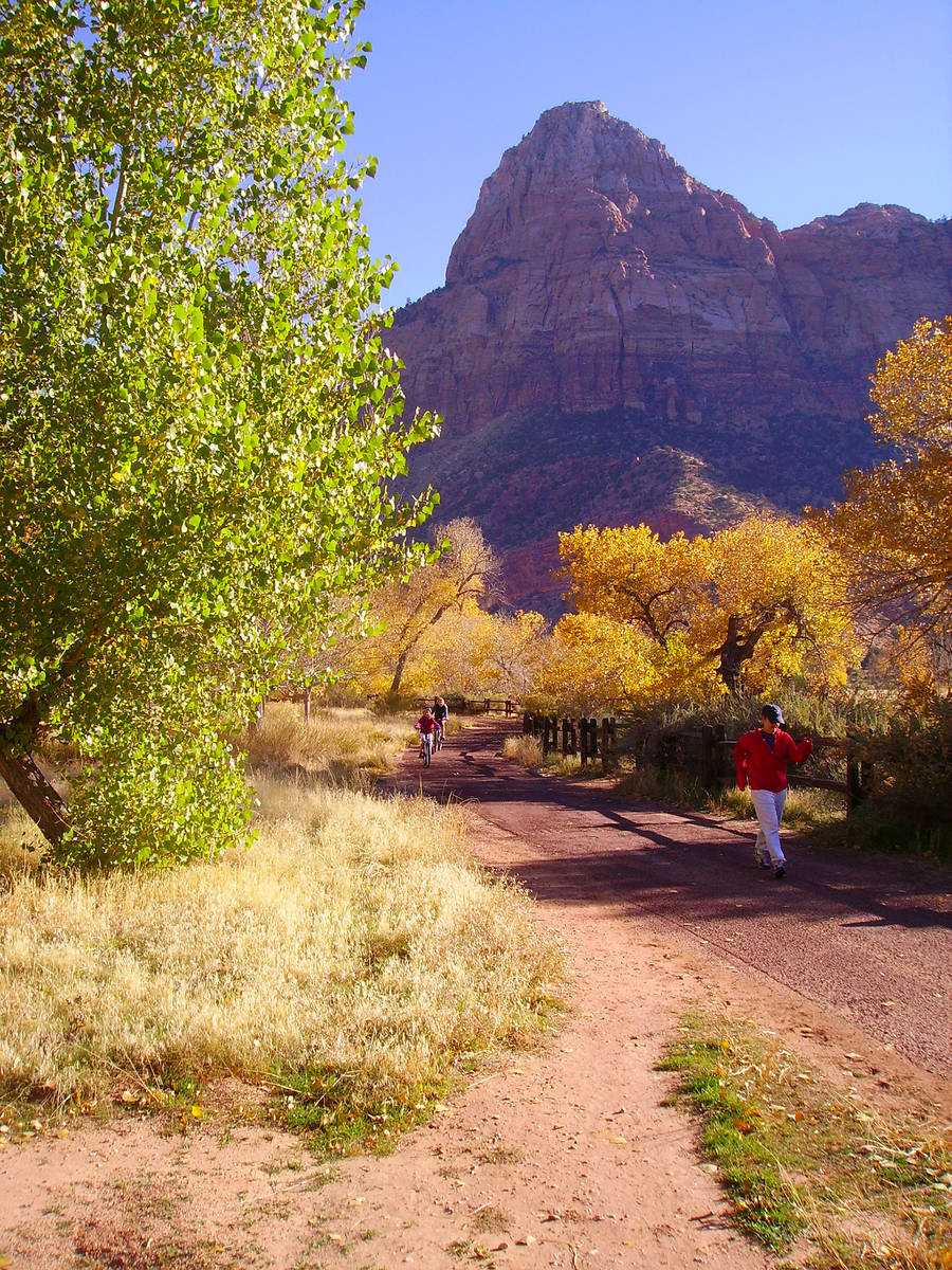 (Deborah Wall) The paved Pa’rus Trail in Zion National Park in Utah is open to all hiker ...