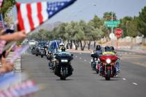 Celia Shortt Goodyear/Boulder City Review The Southern Nevada Patriot Guard Riders escort the b ...