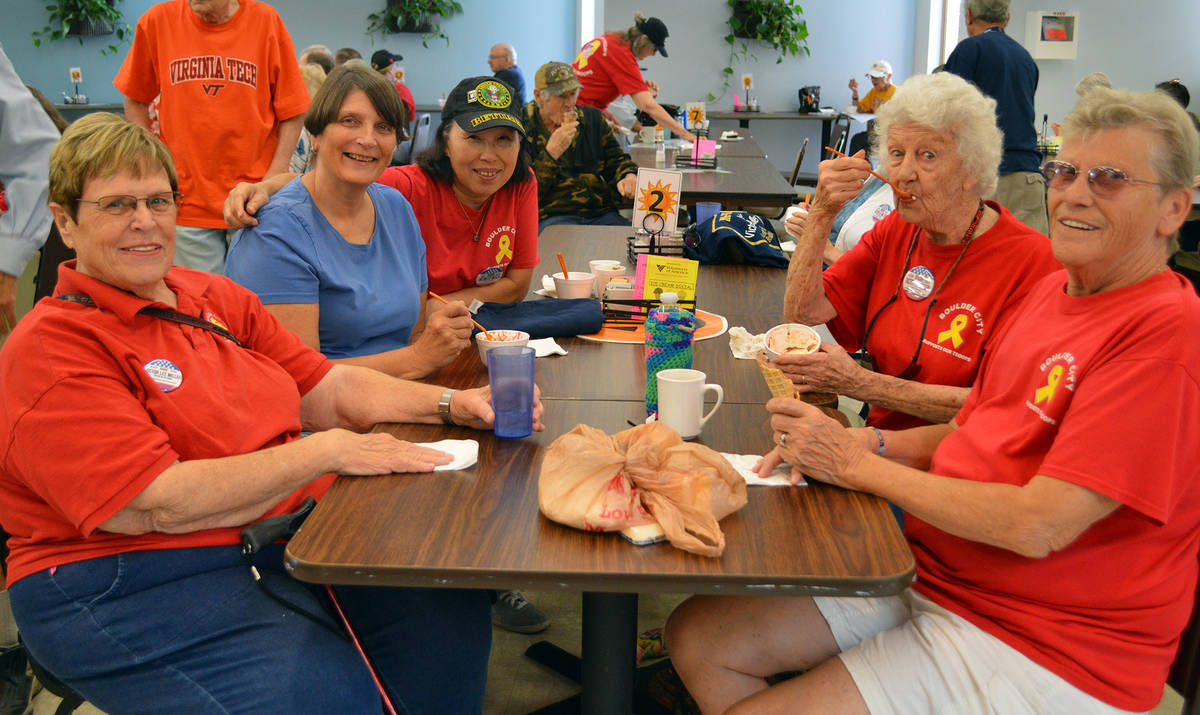 Friends, such as from left, Sandy Christiansen, Kay Benge, Kom Adair, Gwen Davidson and Mona Go ...