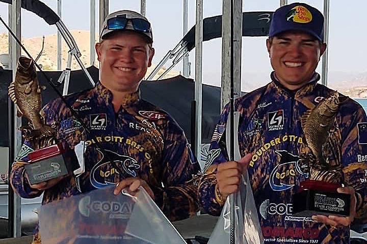 (Bri Osman) Izec Easter, left, and Corey Williams of the Boulder City Bass Club celebrate their ...