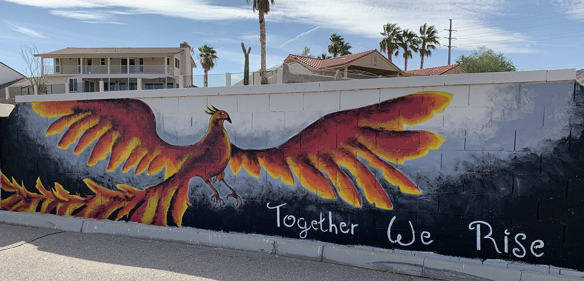 (Hali Bernstein Saylor/Boulder City Review) A phoenix is depicted on one of the murals unveiled ...