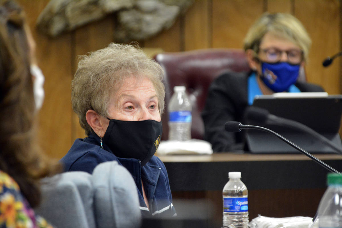 Celia Shortt Goodyear/Boulder City Review City Councilwoman Judy Hoskins listens to a presentat ...