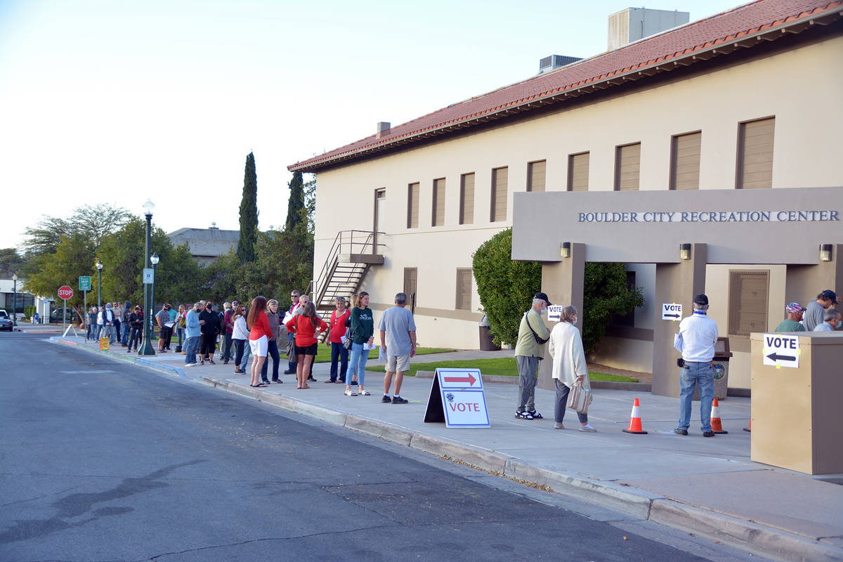 Celia Shortt Goodyear/Boulder City Review Registered voters were lined up and ready to cast the ...