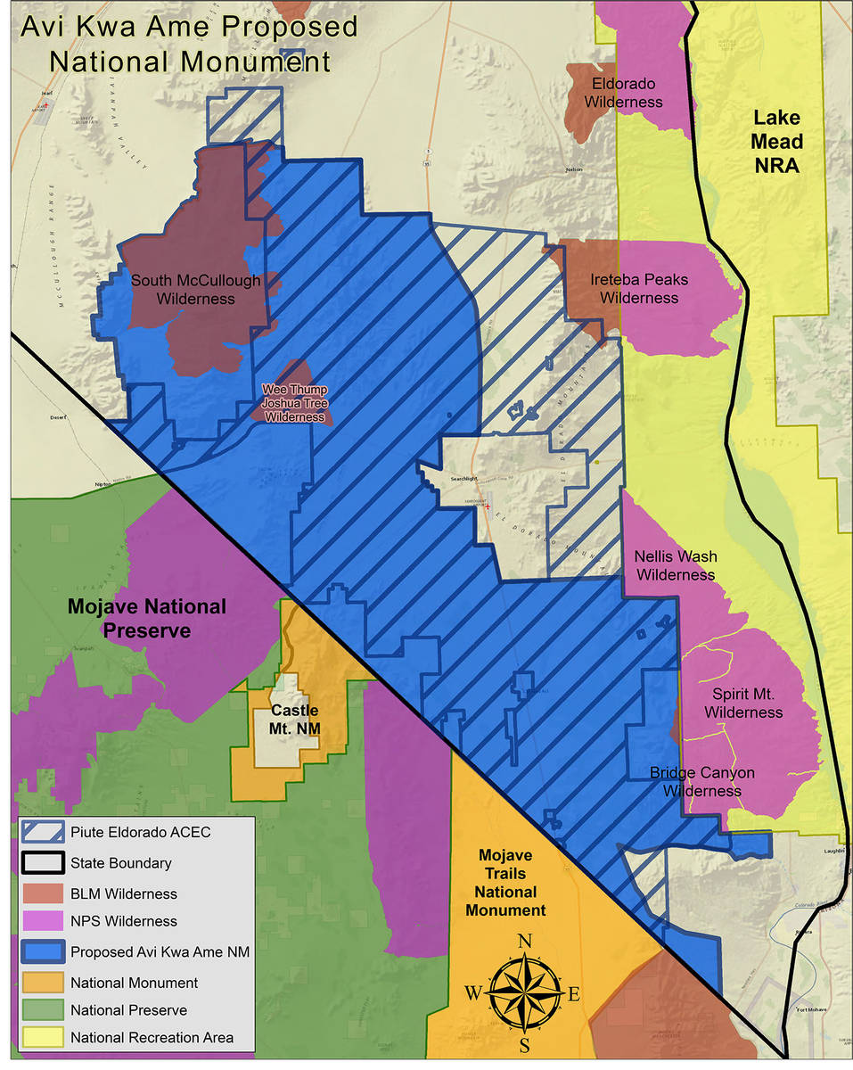 (Honor Spirit Mountain) This map shows the boundaries of the proposed Avi Kwa Ame National Monu ...