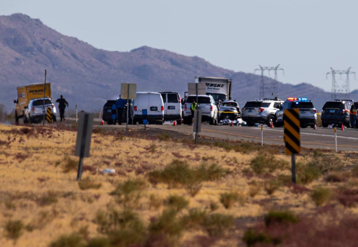 (Chase Stevens/Las Vegas Review-Journal) Nevada Highway Patrol troopers respond to the scene of ...