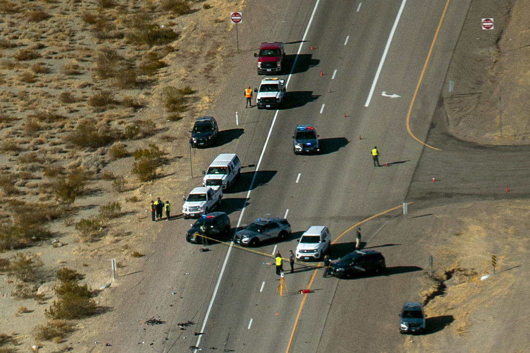 (L.E. Baskow/Las Vegas Review-Journal) The Nevada Highway Patrol works the scene of a fatal cra ...