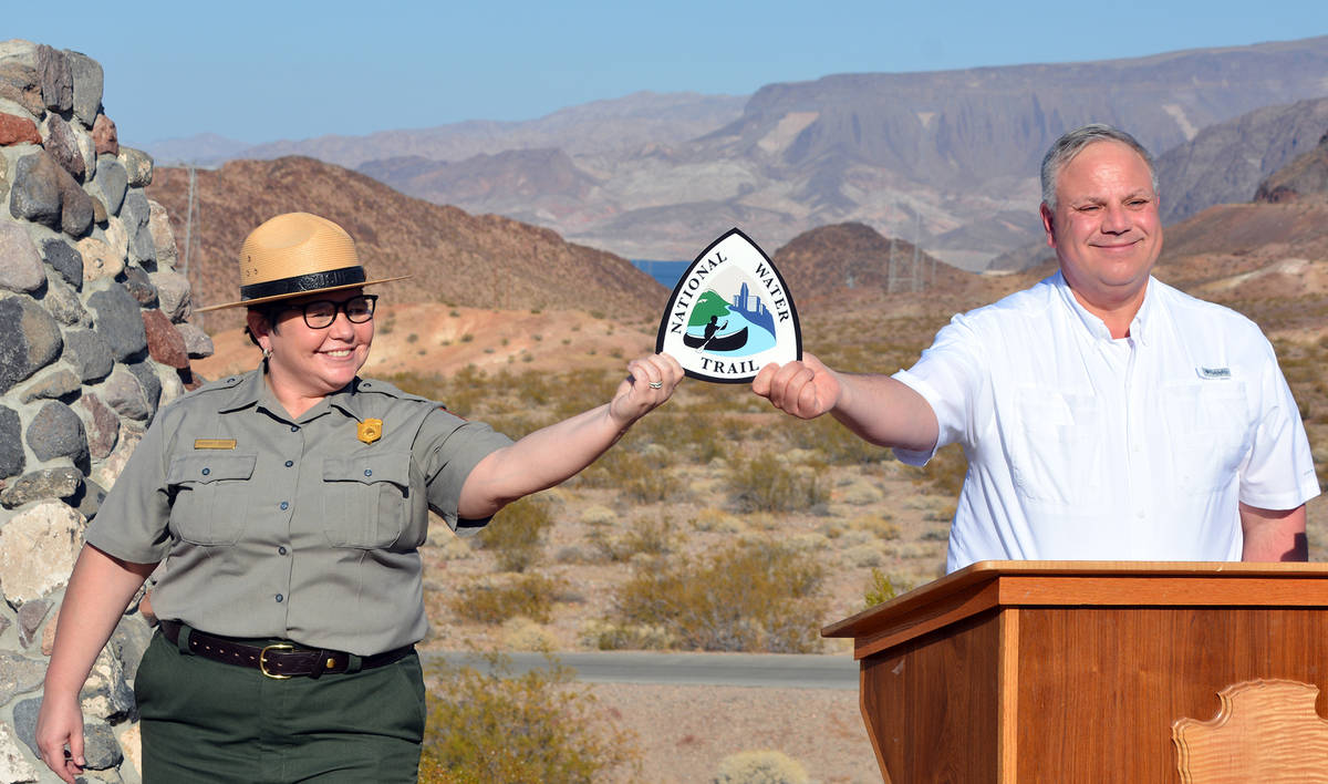 Lake Mead Recreation Area Superintendent Margaret Goodro, left, and U.S. Secretary of the Inter ...