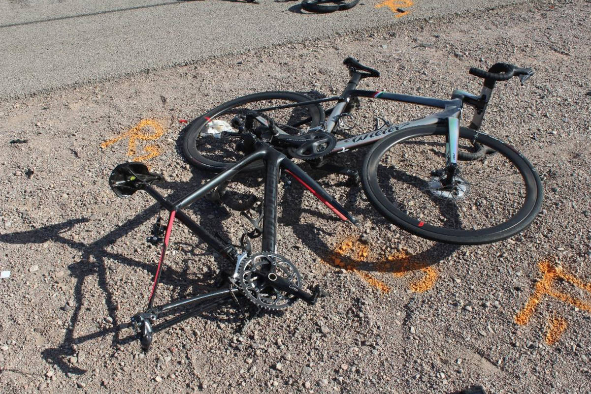 (Nevada Highway Patrol) The remains of several bicycles that were hit by a box truck on U.S. Hi ...