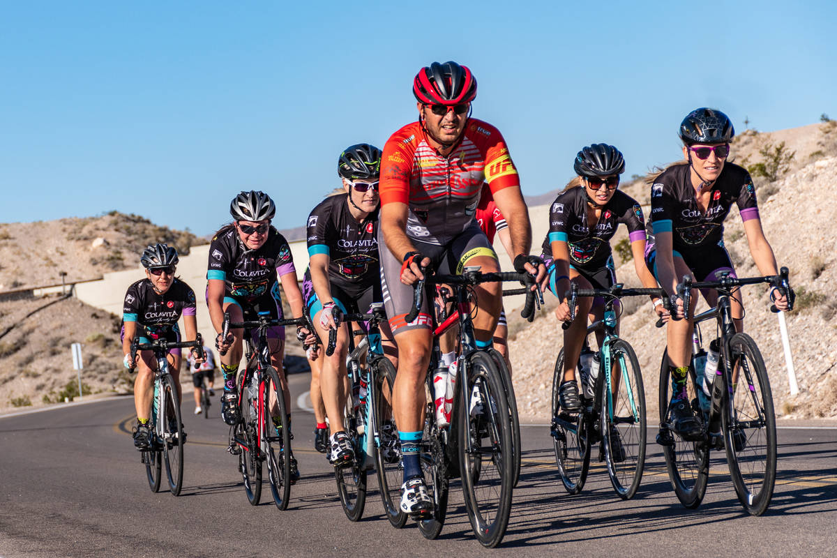 (Hugh Byrne/Breakaway Cycling) Aksoy Ahmet leads a group of team riders on Las Vegas Boulevard ...