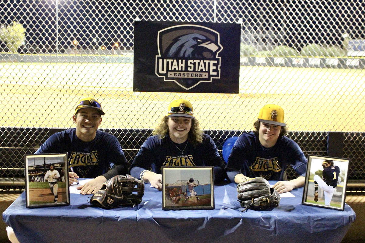 (Steve Connell) Boulder City High School baseball stars, from left, seniors Deavin Lopez, Blaze ...