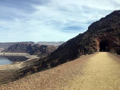 The Historic Railroad Trail at Lake Mead National Recreation Area offers views of Lake Mead as ...